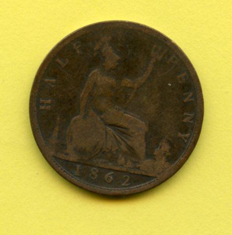 UK  Queen Victoria Halfpenny Coin Dated 1862