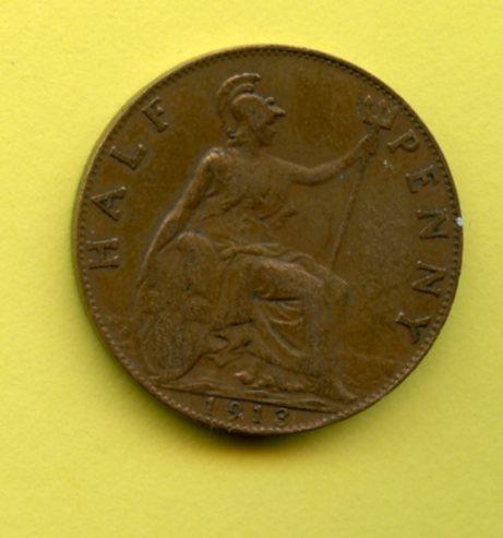 UK George V  Half Penny Coin  Dated 1913