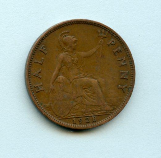 UK George V  Half Penny Coin  Dated 1928