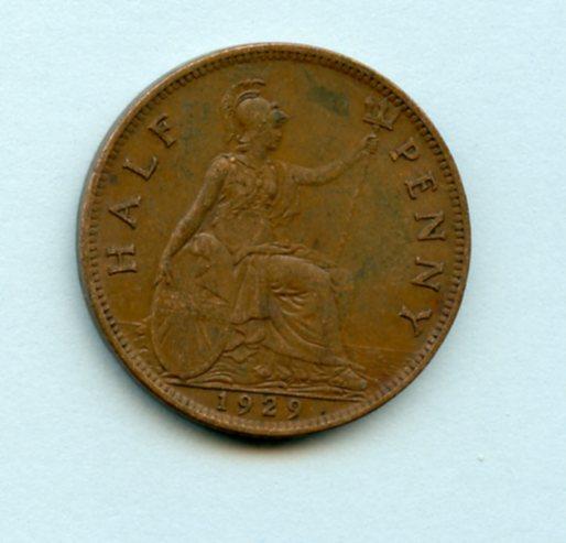UK George V  Half Penny Coin  Dated 1929
