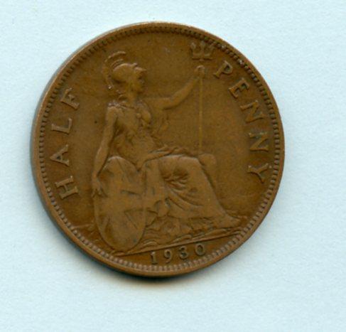 UK George V  Half Penny Coin  Dated 1930