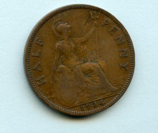 UK George V  Half Penny Coin  Dated 1934