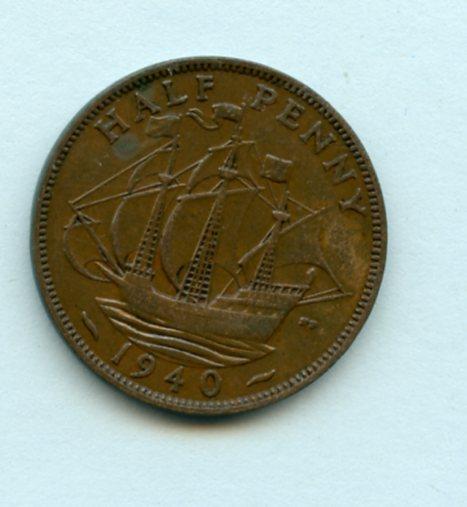 UK George V  Half Penny Coin  Dated 1940
