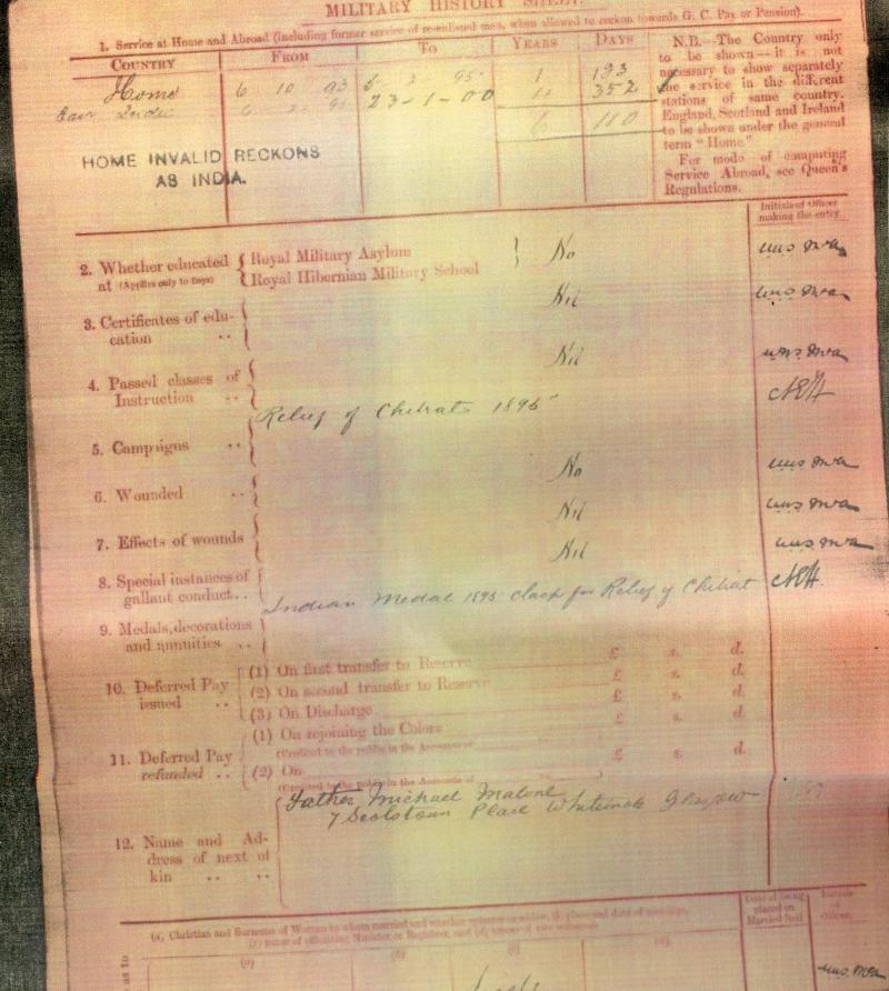 India General Service 1895 To Pte James Malone, Kings Own Scottish Borderers