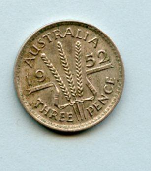 Australia  Silver Threepence Coin Dated 1952