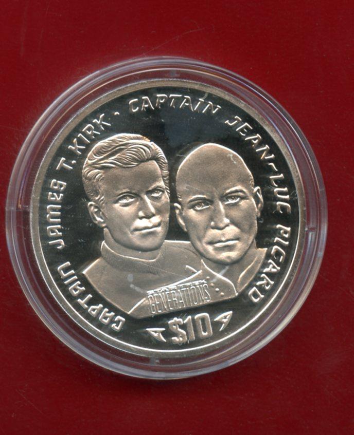 Liberia 1996 Silver Proof $10 Ten dollars  Star Trek Captains Kirk & Picard Coin