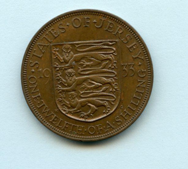 Jersey  1/12 Shilling Coin Dated 1933