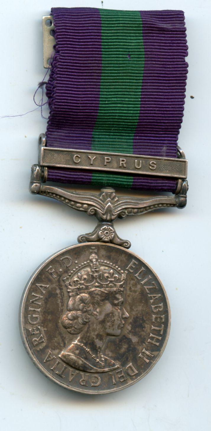 General Service Medal  1918-62 1 Clasp Cyprus; Pte M Bond, Wiltshire Regiment