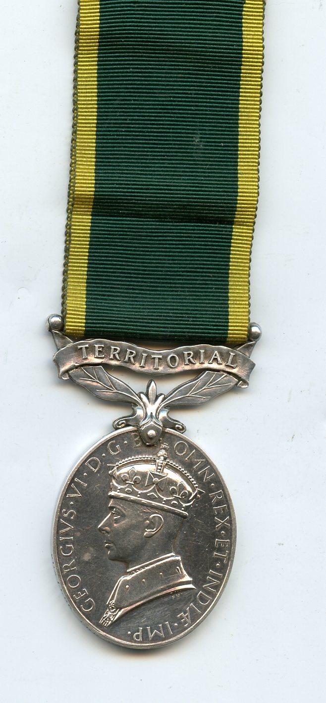 Territorial Efficiency Medal To Gunner D Bowbridge, Coast Artillery and Searchlight Royal Artillery