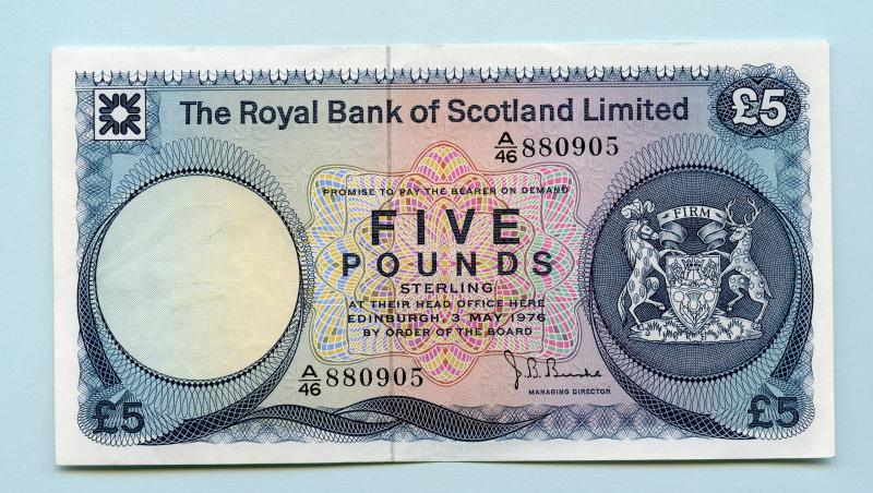 Royal Bank Of Scotland £5 Five Pound Note  Dated 3rd May 1976