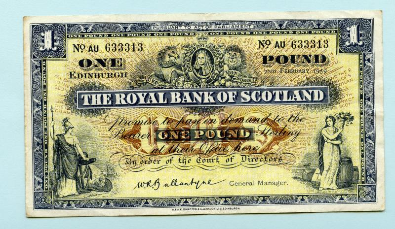 Royal Bank of Scotland   £1 One Pound Note Dated 2nd February 1959