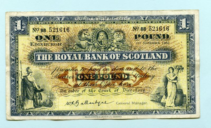 Royal Bank of Scotland £1 One Pound Note Dated 1st November 1960