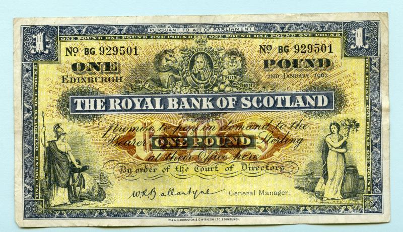 Royal Bank of Scotland £1 One Pound Note Dated 2nd January 1962