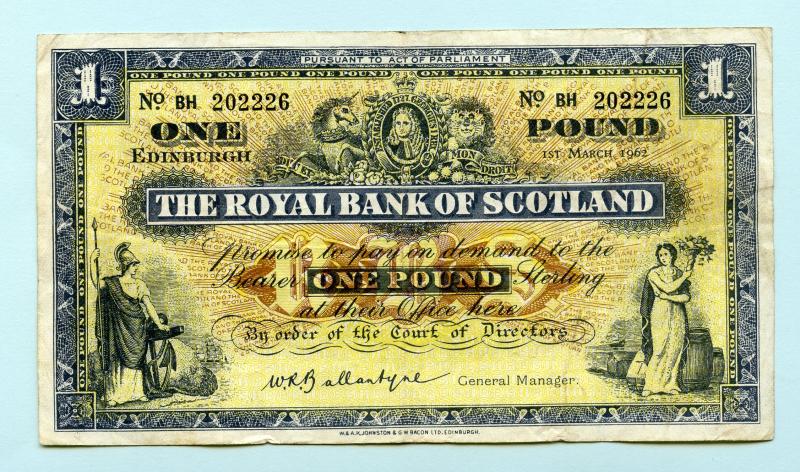 Royal Bank of Scotland £1 One Pound Note Dated 1st March 1962