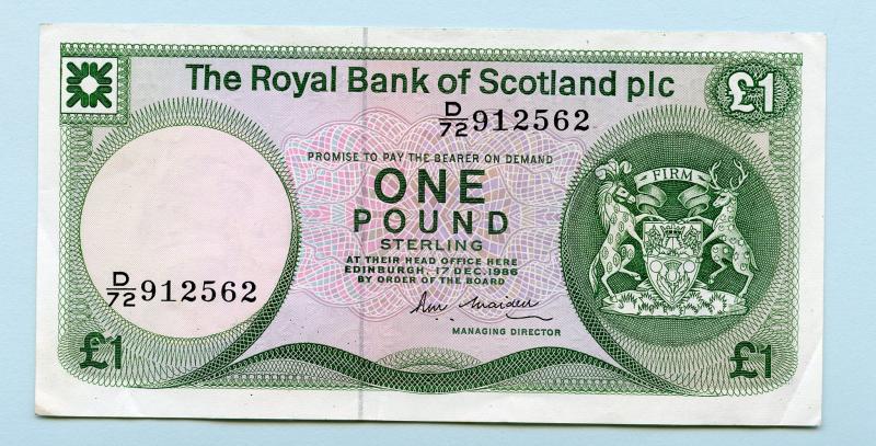 Royal Bank of Scotland £1 One Pound Note Dated 1st May 1986