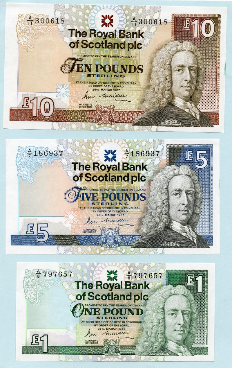 Set of Royal Bank of Scotland Uncirculated Banknotes Dated 25th March 1987