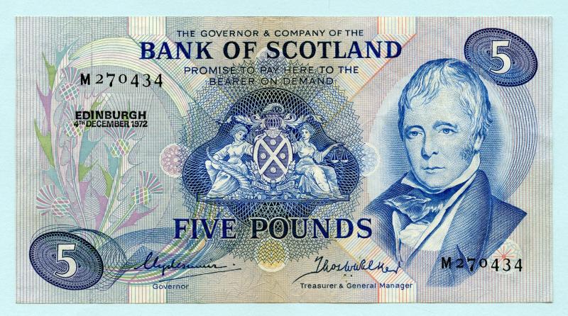 Bank of Scotland  £5 Five Pounds Note Dated 4th  December 1972