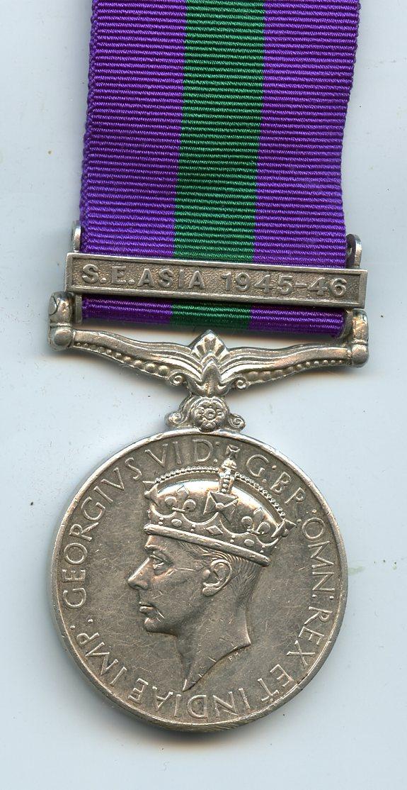 General Service Medal  1918-62  1 Clasp S.E.Asia 1945-46  Unnamed