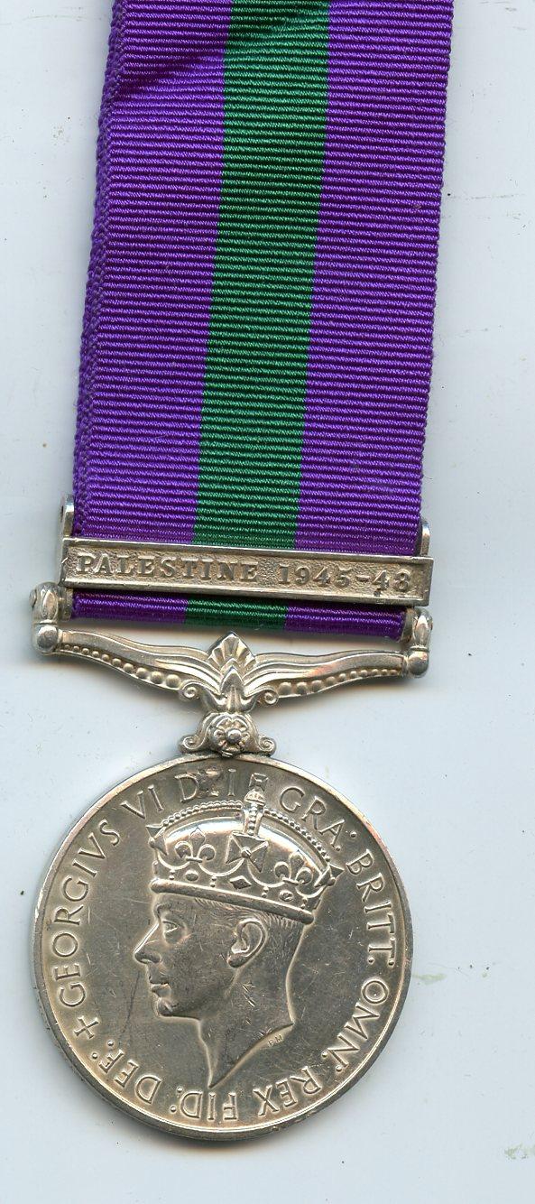 General Service Medal 1918-62 :  1 Clasp : Palestine 1945-48 To Craftsman K F Brown, Royal Electrical & Mechanical Engineers REME