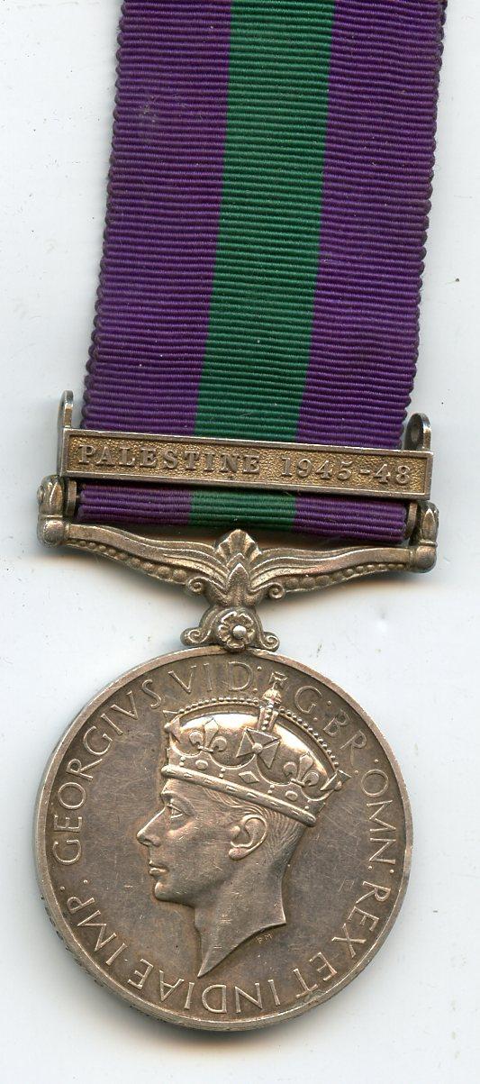 General Service Medal 1918-62 :  1 Clasp : Palestine 1945-48 To Gunner A Duke, Royal Artillery