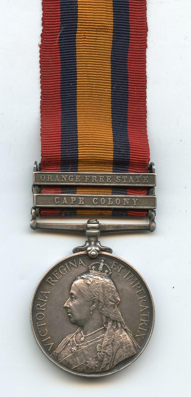 Queens South Africa Medal 1899-1902 2 Clasps  To Pte Albert Gibbs, Derbyshire Regiment