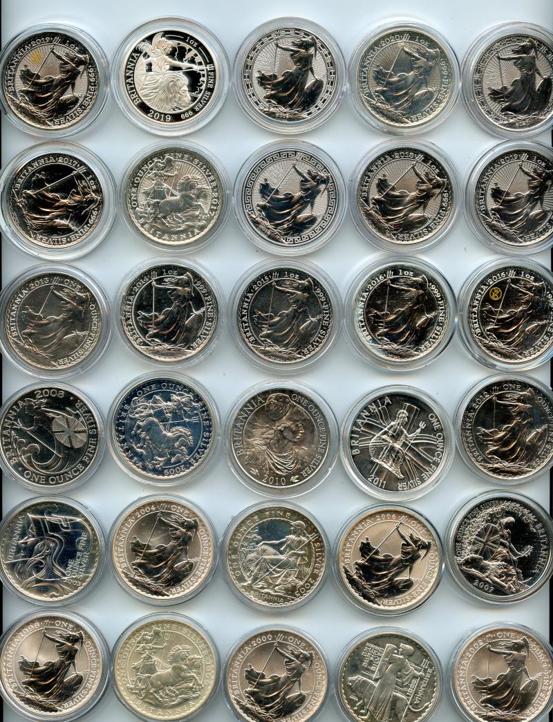 Date Run of 37 Different types of Silver 1oz Britannia Coins  1998-2025