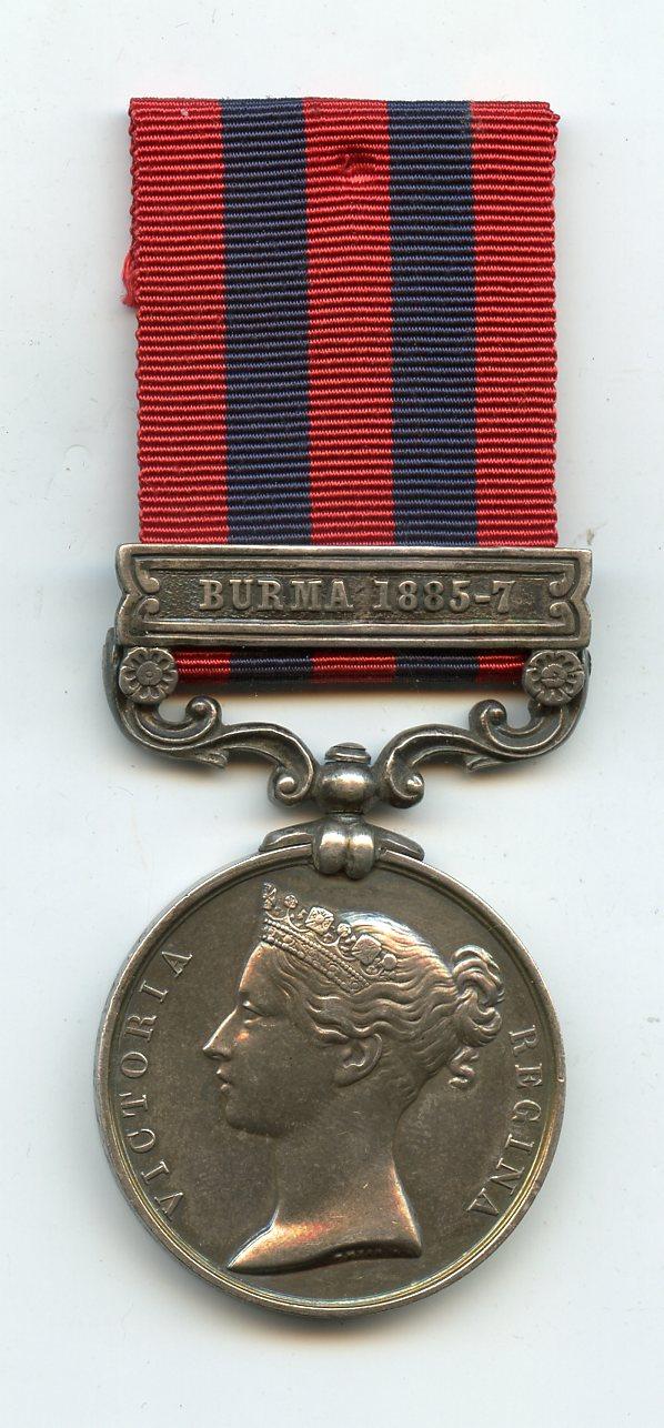 India General Service Medal 1854  Burma 1885-7 To Gunner Henry Lower 3rd   (Mountain) Battery 1st Brigade South Irish Division R A