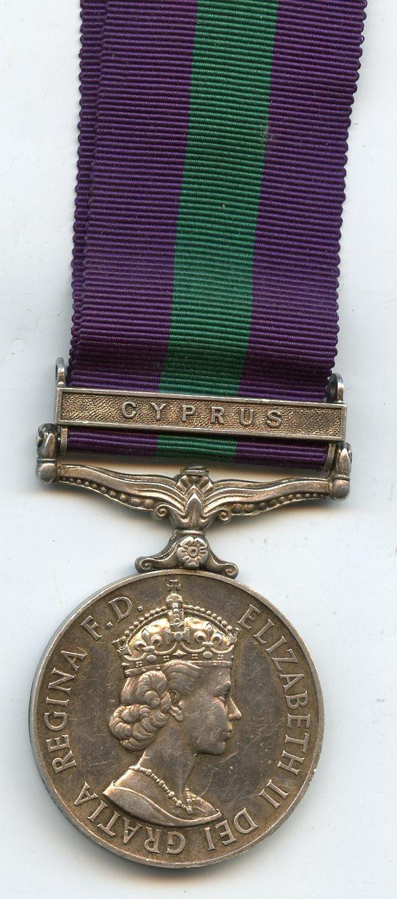 General Service Medal  1918-62 Cyprus; To Pte T Jamieson, Highland Light Infantry
