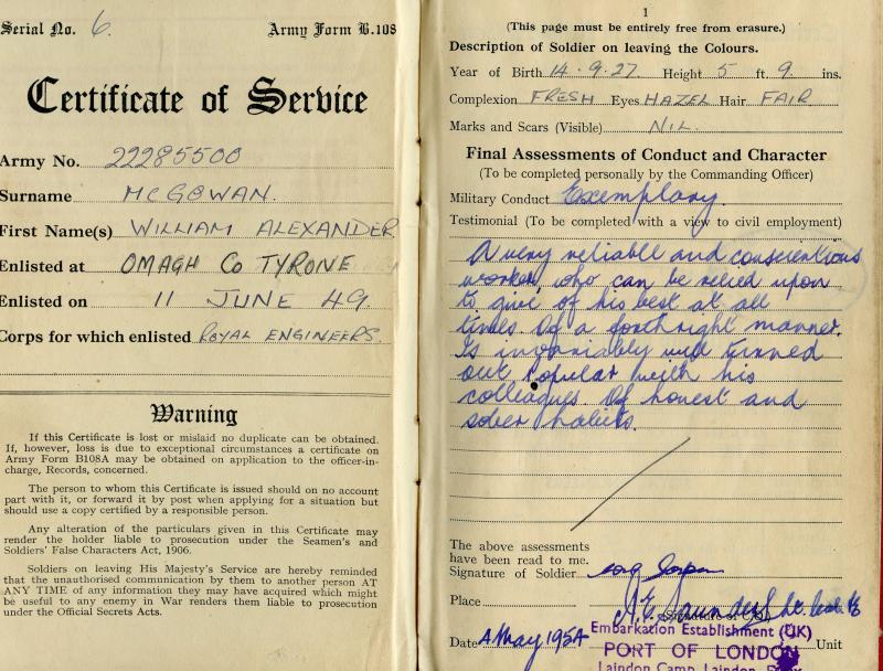 WW2 & Korean War Medal Group To Sapper William McGowan, Royal Engineers & Inniskilling Fusiliers