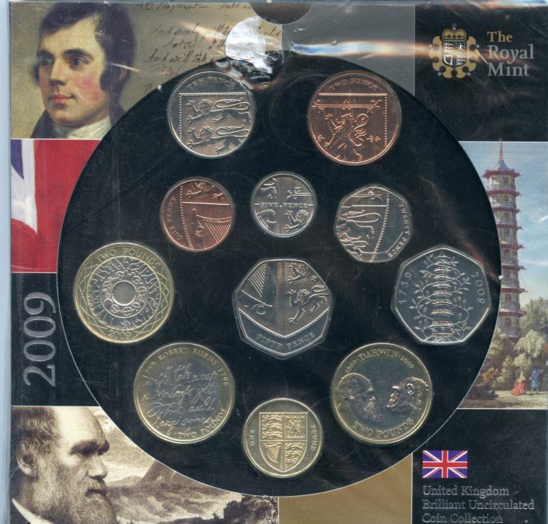 UK 2009 United Kingdom Brilliant Uncirculated Coin Set with Kew Gardens 50p Coin