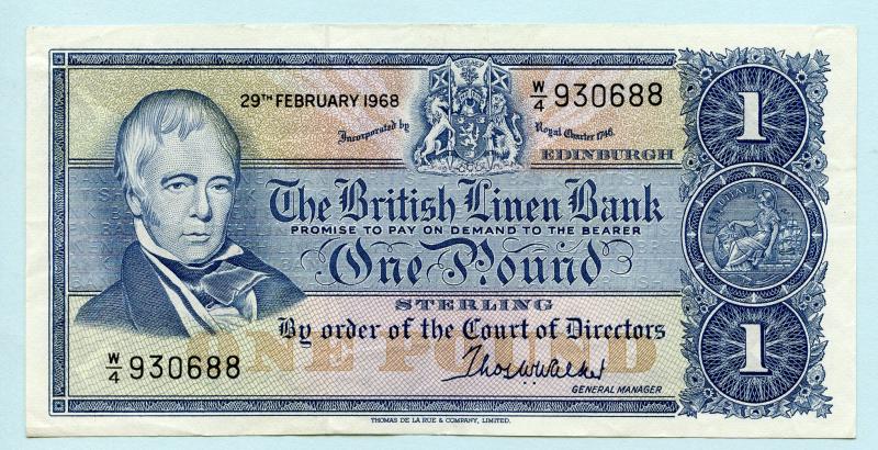 British Linen Bank £1 One Pound Banknote Dated 29th February 1968