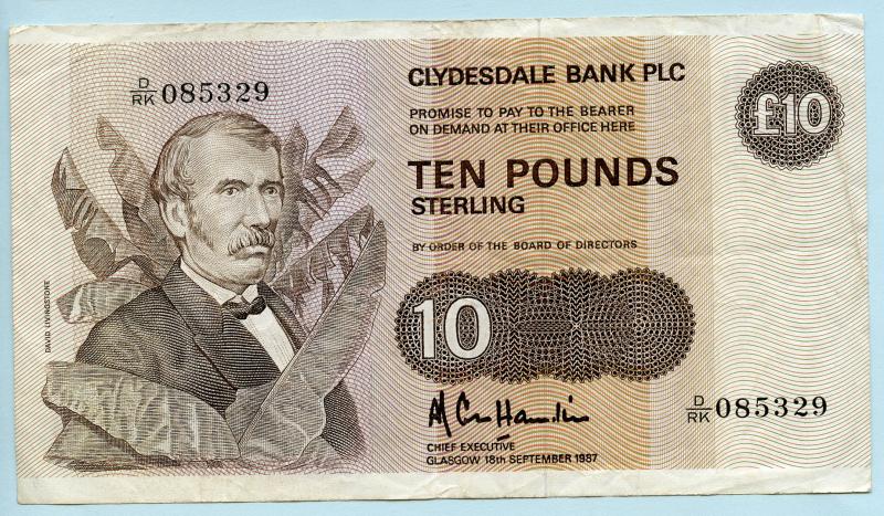 Clydesdale Bank  £10 Ten Pounds Note Dated 18th September 1987