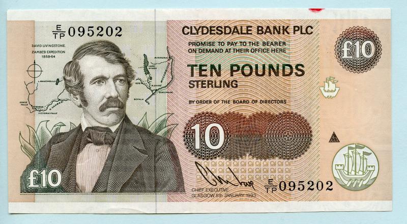 The Clydesdale Bank £10 Ten Pounds Banknote Dated 5th January 1993