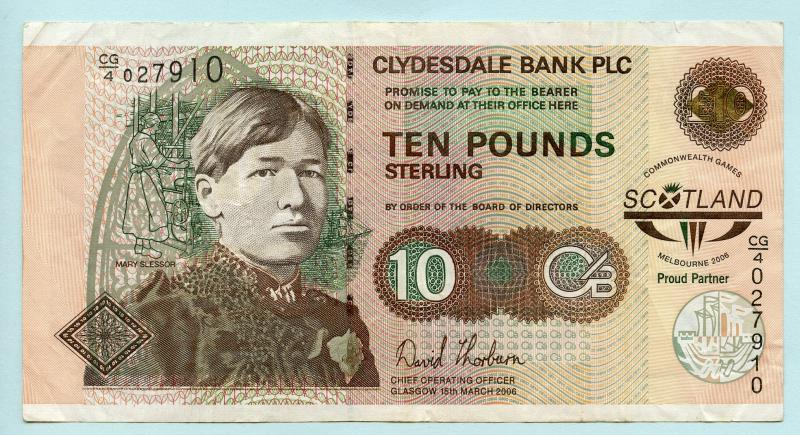 The Clydesdale Bank   £10 Ten Pounds Banknote Commonwealth Games Melbourne Commemorative Dated 15th March  2006