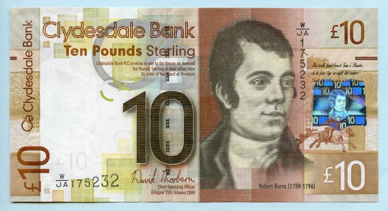 The Clydesdale Bank £10 Ten Pounds Banknote Dated 25th January 2009