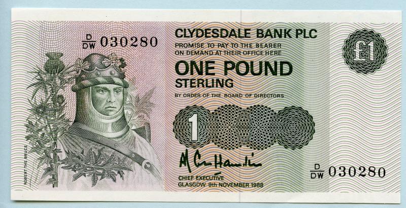 Clydesdale Bank  £1 One Pound Note Dated 25th November 1985