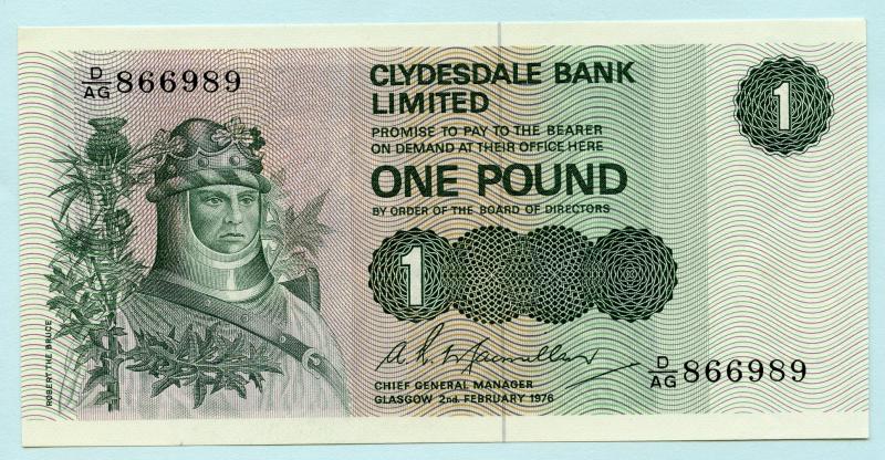 Pair of Clydesdale Bank   £1 One  Pound Notes Dated 2nd Febuary  1976