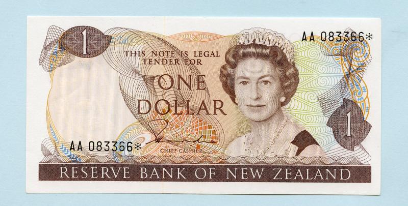 New Zealand Uncirculated One Dollar $1 1981-85 Replacement Star AA Prefix