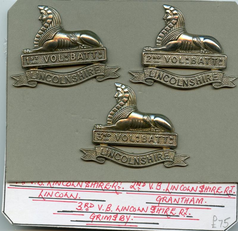 Set of  Volunteer Battalion Lincolnshire Regiment Restrike Cap Badges