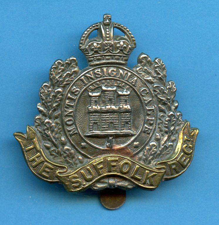 Suffolk Regiment Kings Crown Bi- Metal Solid Centre Cap Badge
