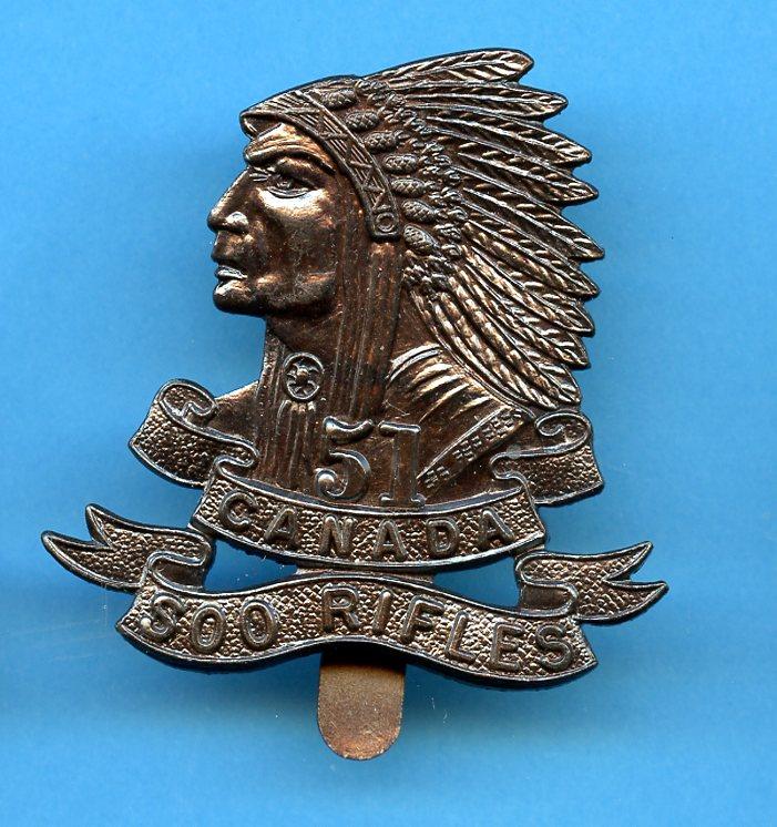 51st Canadian Soo Rifles   Bronze Cap Badge