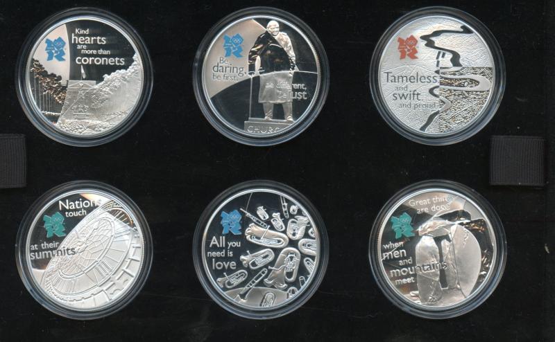 UK 2012 Royal Mint  Celebration of Britain  Six Coin Set Silver Proof £5 Coins  Great British Icons
