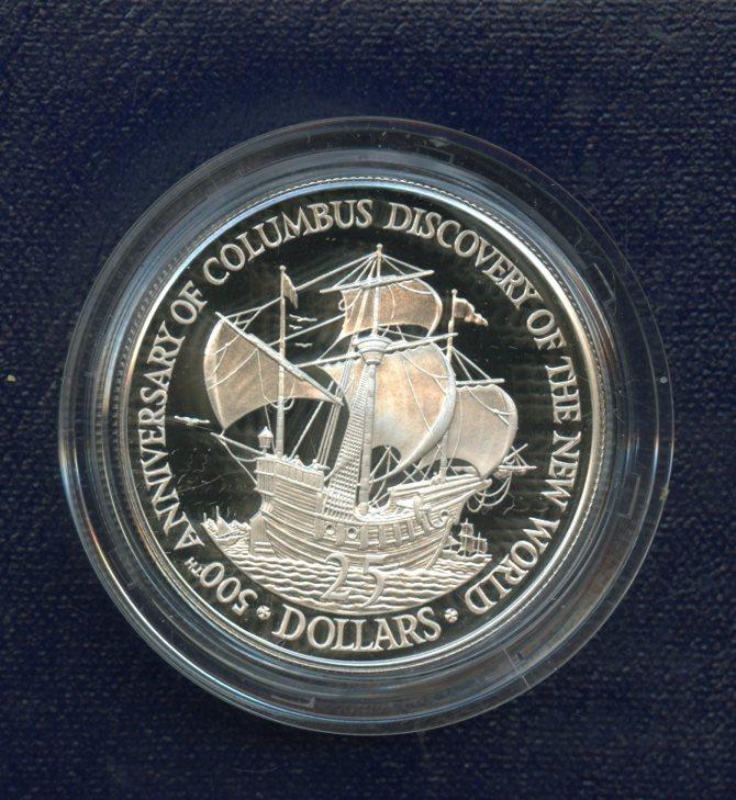 Belize 1989 500th Anniversary of the Discovery of The New World Silver Proof $25 Coin
