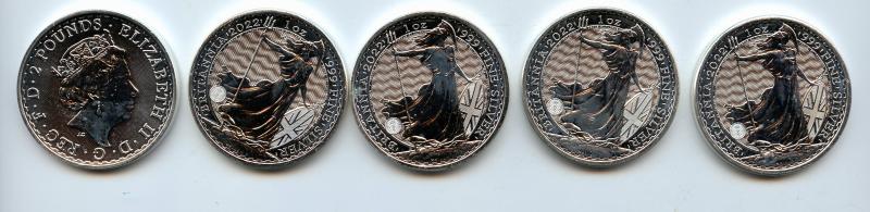 5 x 2022 1oz Silver Britannia Coins