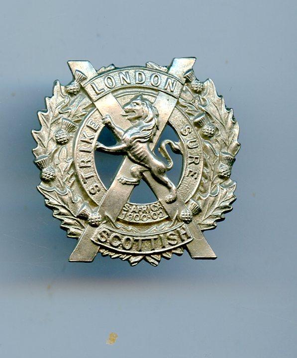 London Scottish White Metal Collar Badge