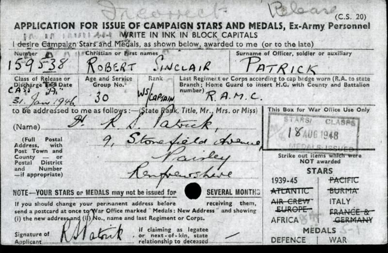WW2 Boxed Medal Group To Captain Robert Sinclair Patrick Royal Army Medical Corps ( From Paisley)