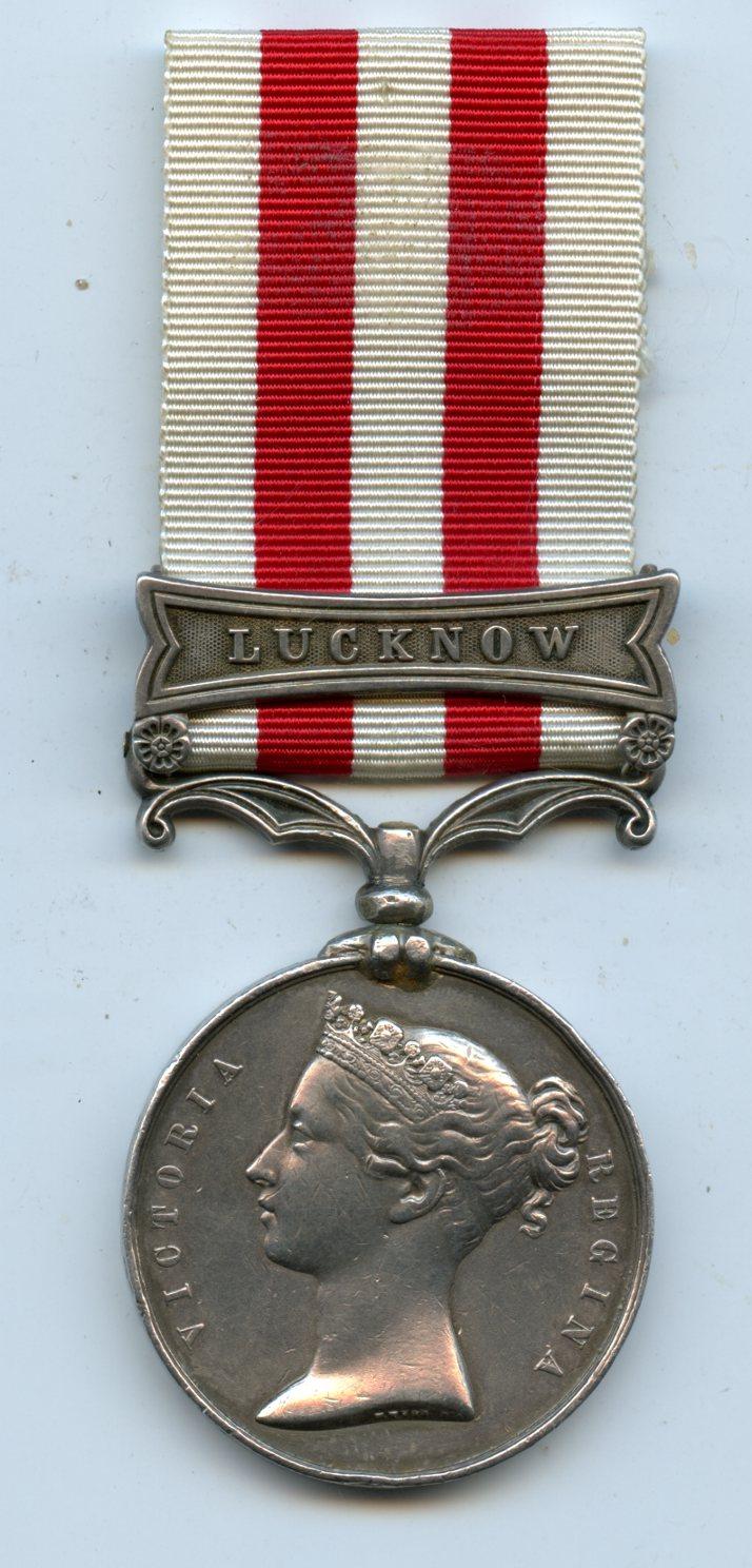India Mutiny Medal 1857 One Clasp Lucknow to Patrick  Hughes, 38th (1st Staffordshire) Regiment of Foot