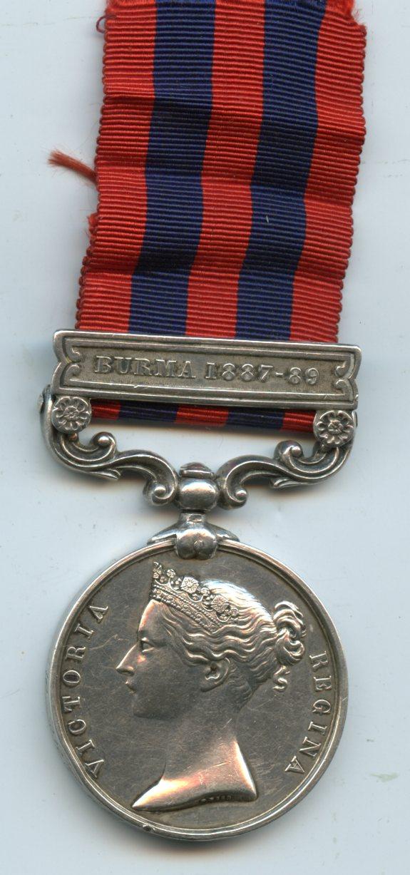 India General Service Medal 1854-95 Burma 1887-9 To Pte J Read, Leicestershire Regiment