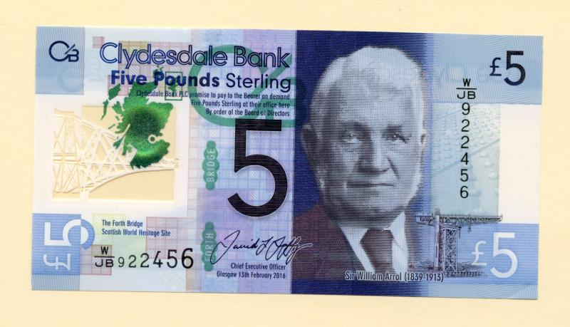 Clydesdale Bank  Forth Rail Bridge Commemorative  New Polymer Banknote Five £5 Dated 13th February 2015