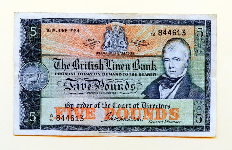 British Linen Bank  Five Pounds Banknote Dated 17th July 1964